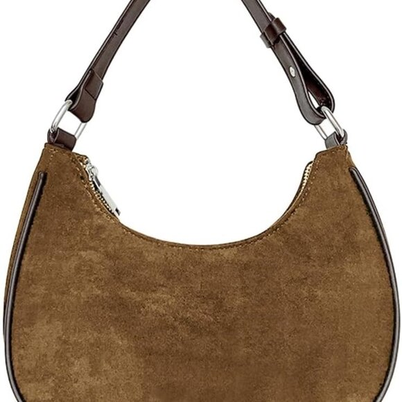 Chic Coffee Suede Cloud Crescent Hobo Bag - Effortless Style & Versatility - Picture 1 of 7